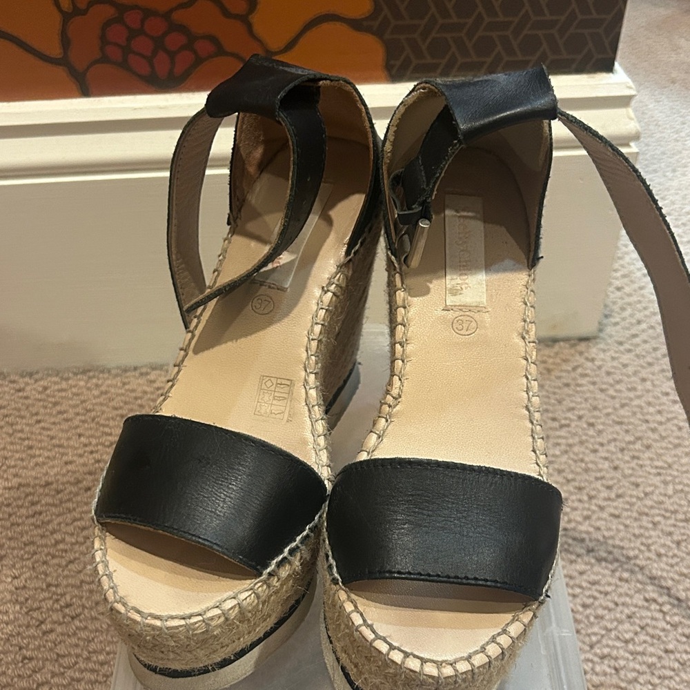 See By Chloe Black and Tan Espadrille Sandals